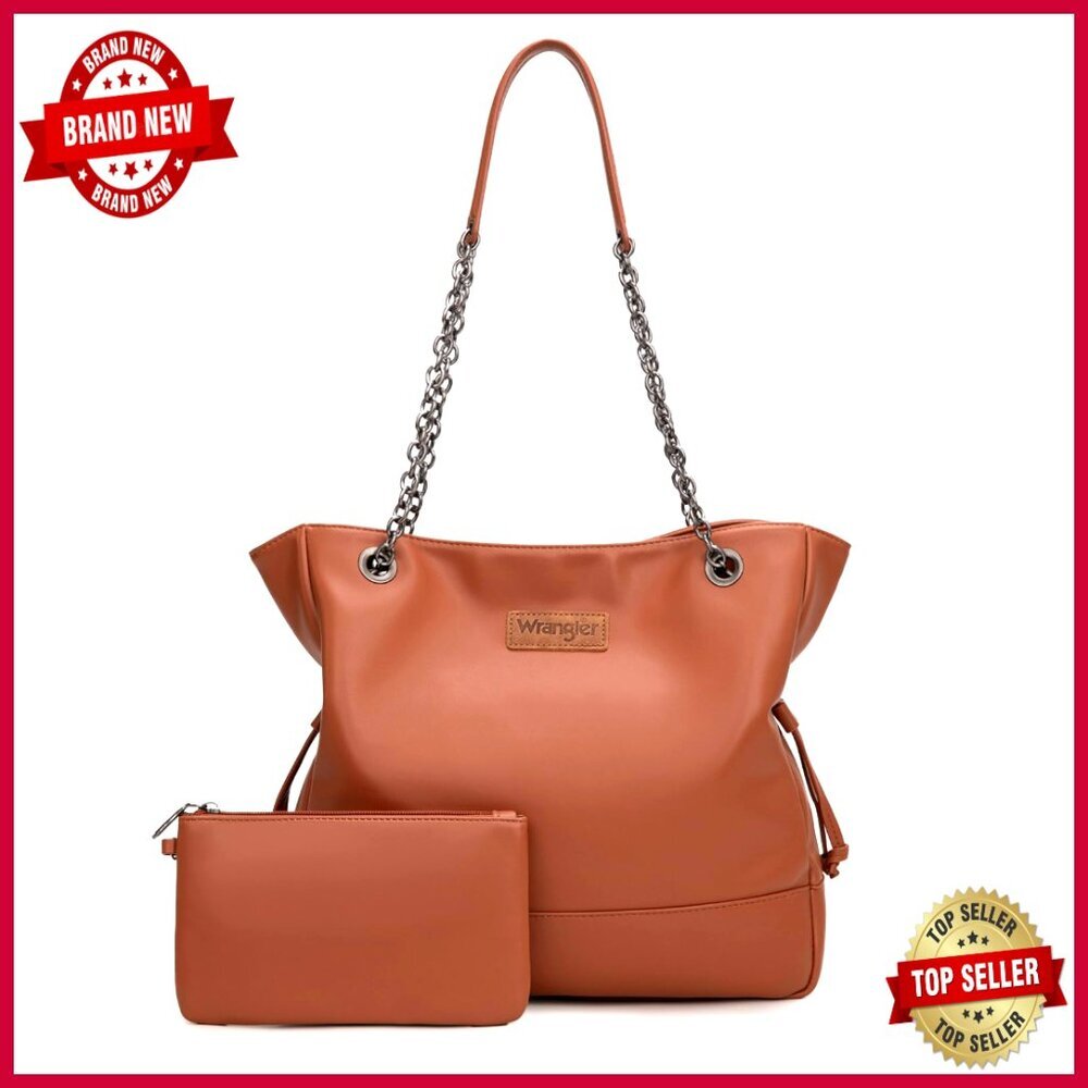 Faux Leather Tote Bag with Removable Pouch, Drawstring Shoulder Bag